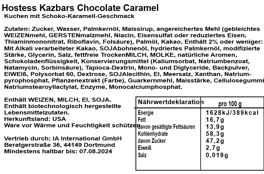 Hostess Kazbars Chocolate Caramel 78g